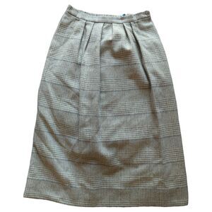 Vtg Courtney Women's 8 High Waisted Gray & Cream Wool Plaid Midi A-Line Skirt